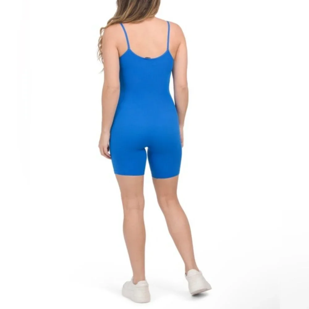 NWT ZARA Ribbed Pull on Stretch Blue Striped Romper Scoop Neck Sleeveless Sz M-L